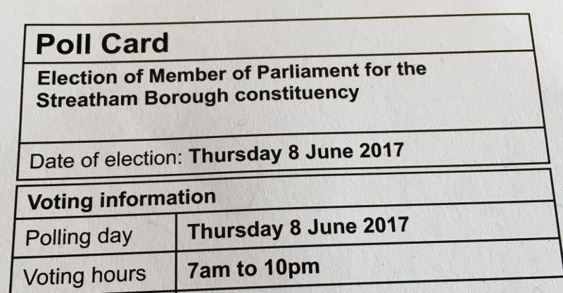 A Poll Card for the election of Member of Parliament for the Streatham Borough constituency