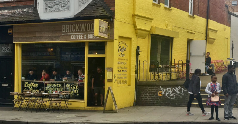 The shop front for 'Brickwood Coffee & Bread' in Streatham